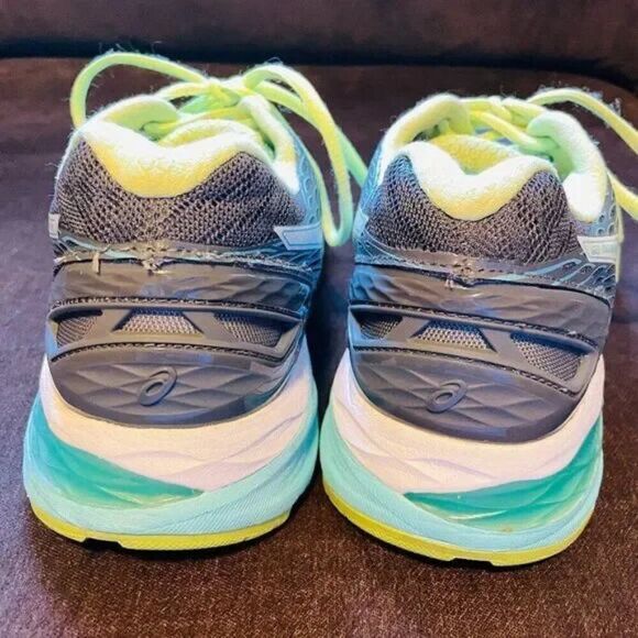 Excellent ASICS GEL NIMBUS 18 Grey Turquoise Lime Womens 7.5 US Medium 39 EUR - Picture 5 of 13